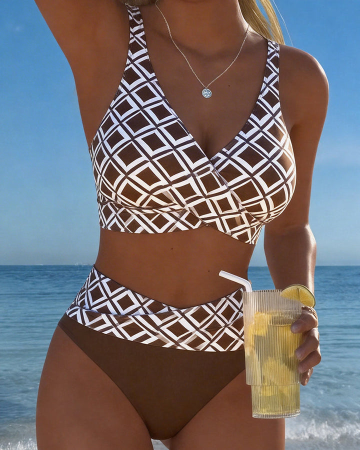 Bikini a Due Pezzi Con Taglio Bh E Motivo A Diamante