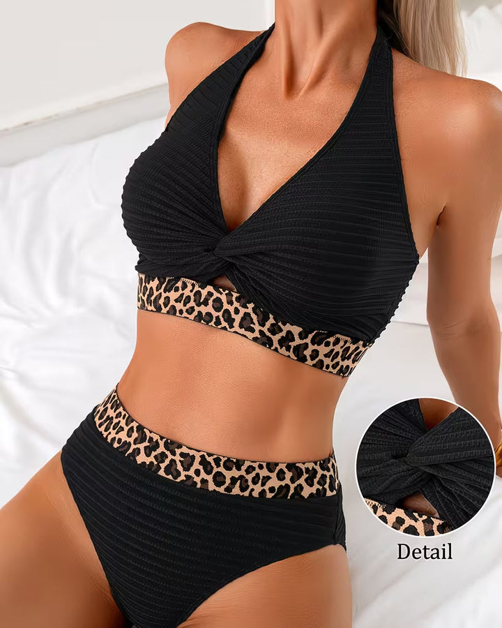 Bikini Gerippt Leopardo Blocco di Colore