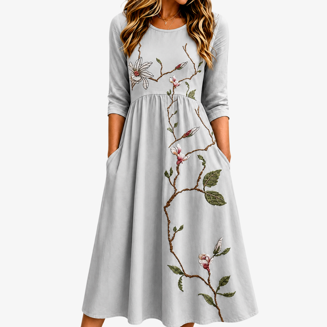 Abito Midi con Tasche Silver Meadow Blossom