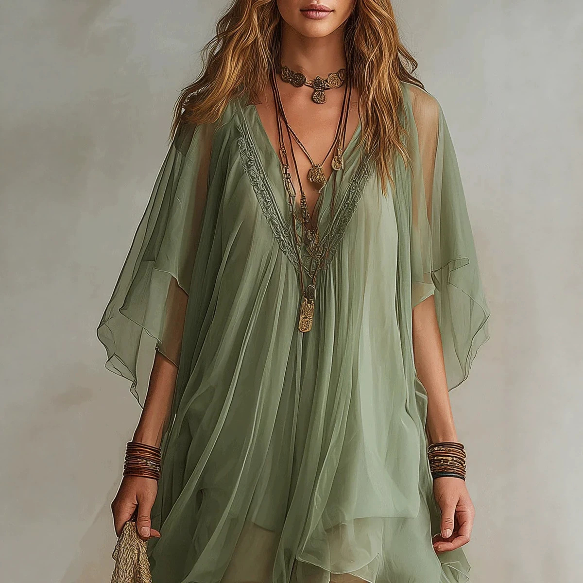 Abito da spiaggia in chiffon con scollo a V