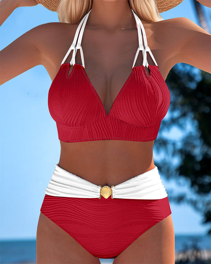 LOLA™ | Costume da bagno a vita alta con spalline doppie e dettagli a contrasto