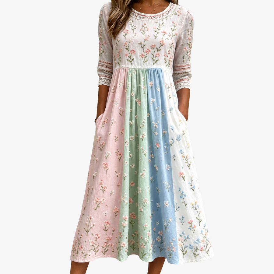 Abito Midi a Fiori con Tasche Pastel Meadow