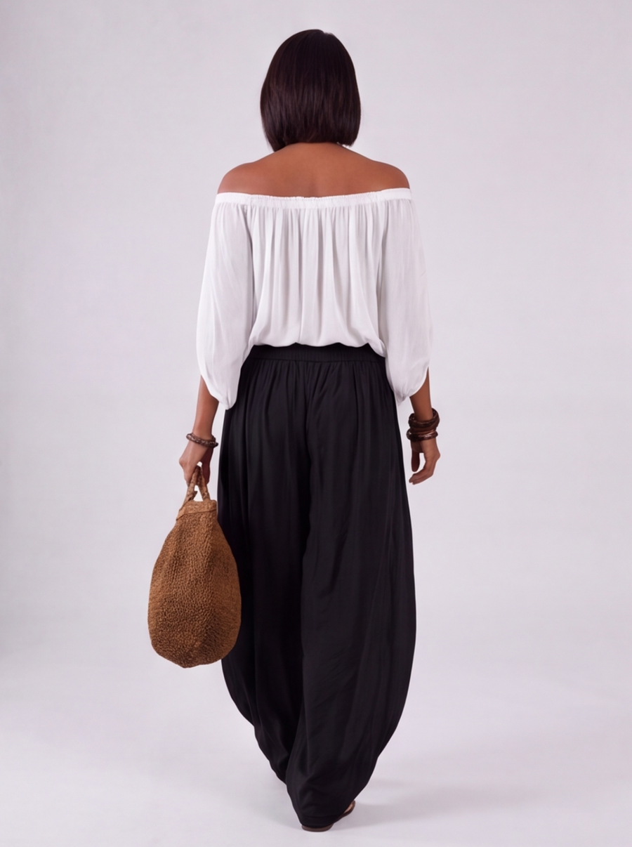 Luna - Completo con spalle scoperte e pantaloni Bianco-Nero