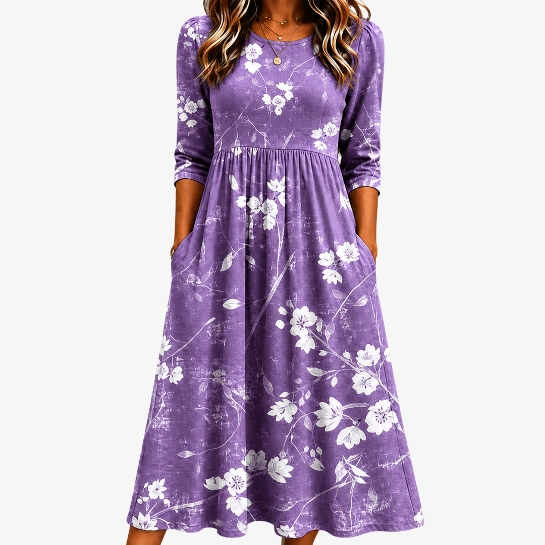 Abito Midi Comfort Pocket Fiore di Lavanda