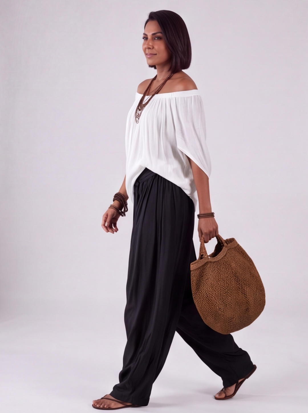Luna - Completo con spalle scoperte e pantaloni Grigio-Bianco