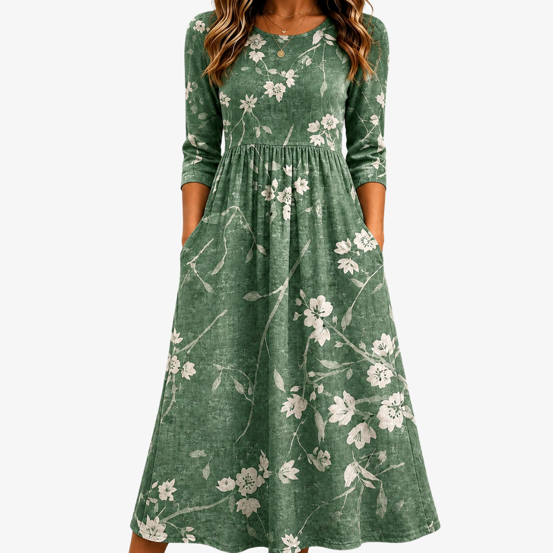 Abito Midi Relaxed Pocket Evergreen Bloom
