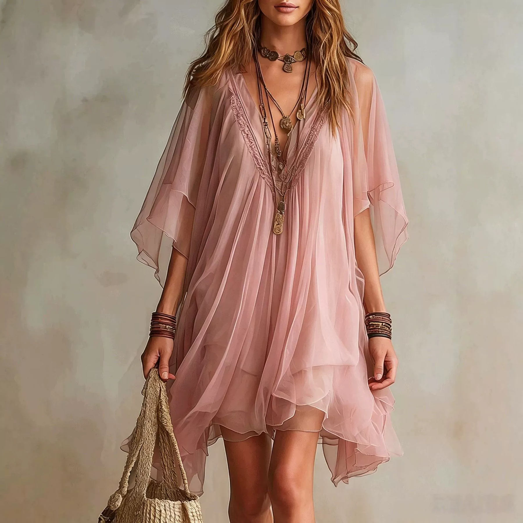 Abito da spiaggia in chiffon con scollo a V