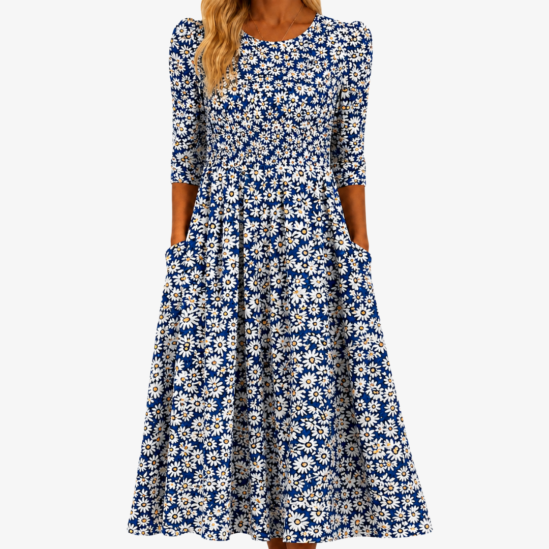 Abito Maxi Pocket Giardino Margherita Blu