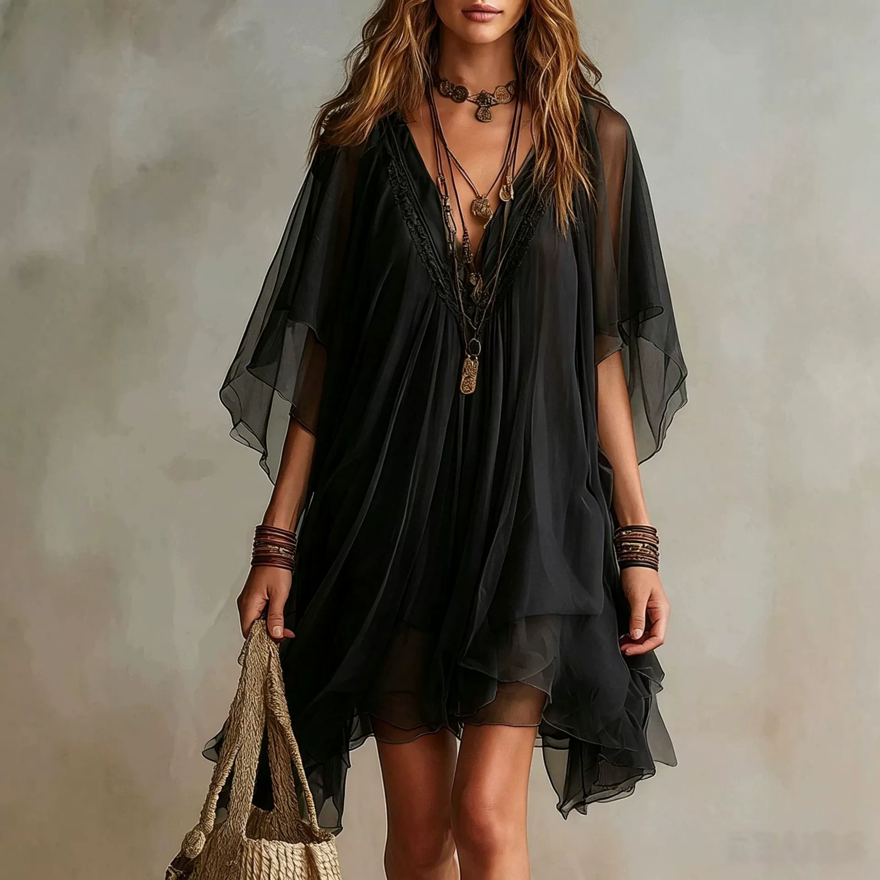 Abito da spiaggia in chiffon con scollo a V