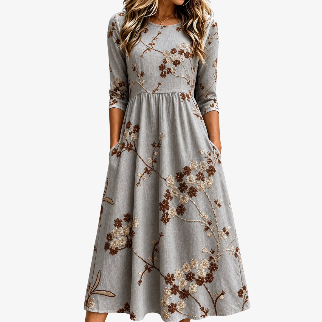 Abito Midi con Tasche Fiori d'Autunno