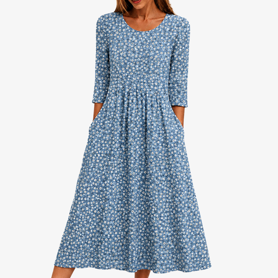 Abito Midi Floreale Facile da Indossare Blue Meadow