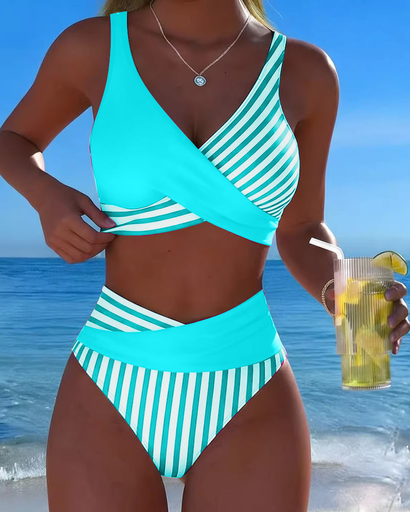 EVA™ | Printed Striped Cross-Back Bikini