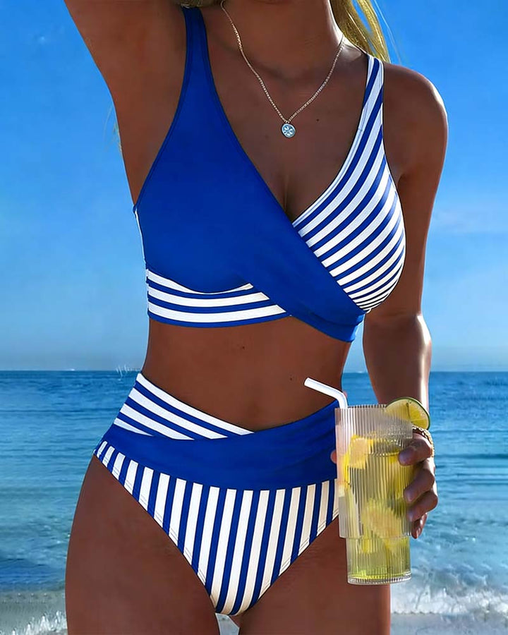 EVA™ | Printed Striped Cross-Back Bikini