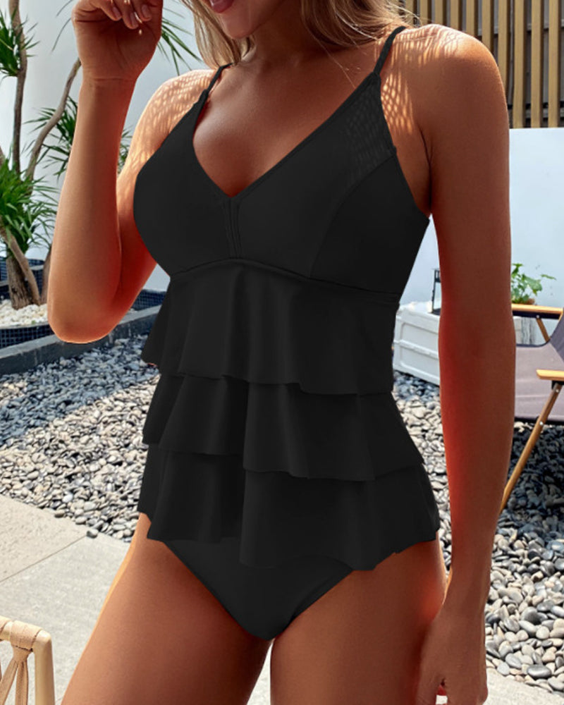 Teresa™ | Costume da bagno liscio con eleganti volant