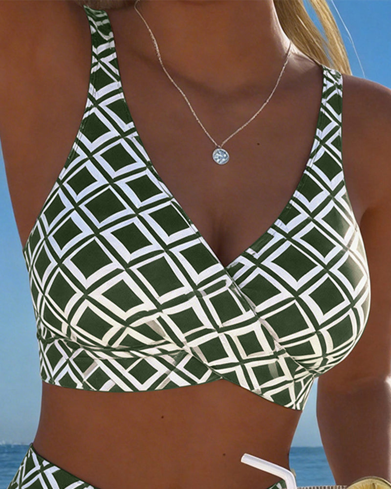 Bikini a Due Pezzi Con Taglio Bh E Motivo A Diamante