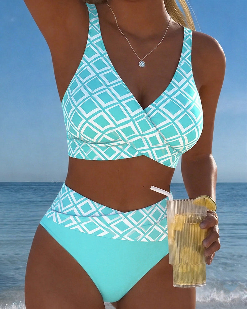 Bikini a Due Pezzi Con Taglio Bh E Motivo A Diamante