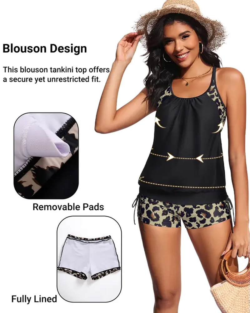 OLIVIA™ | Tankini Senza Maniche con Stampa Leopardo