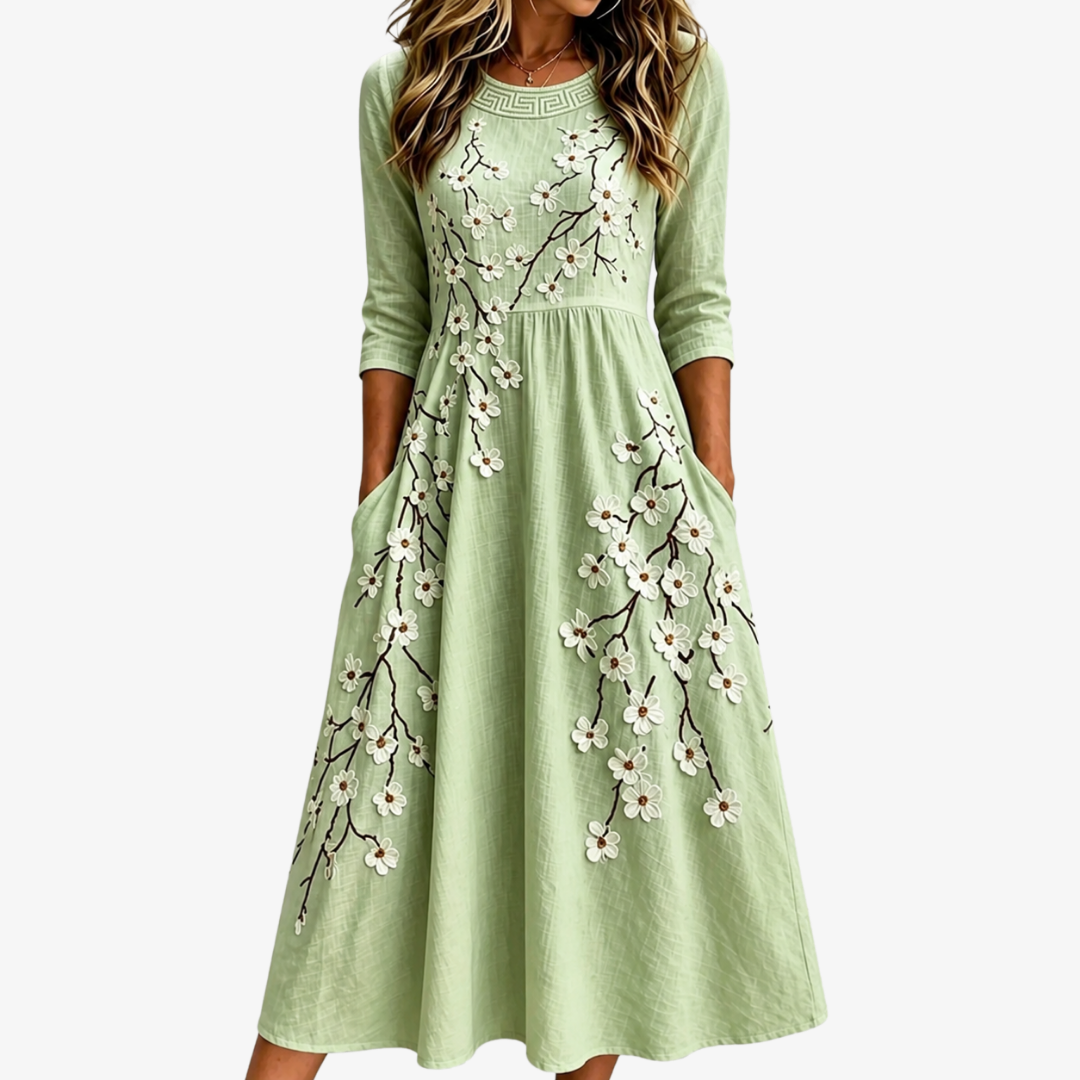 Abito Midi con Tasche Sage Blossom Garden