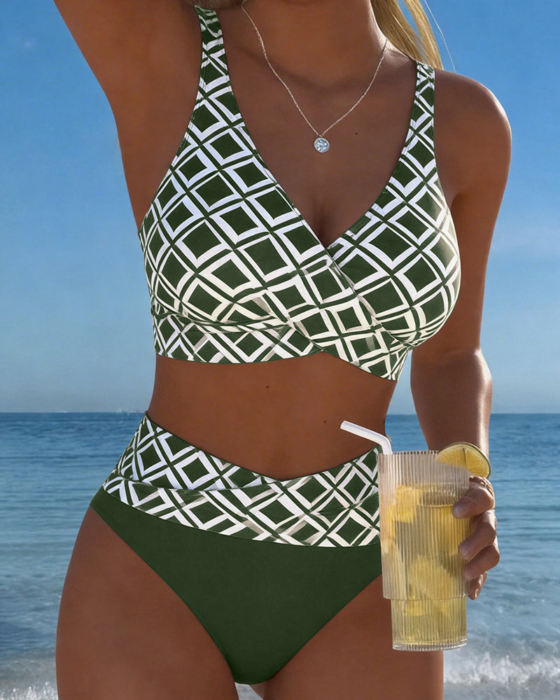 Bikini a Due Pezzi Con Taglio Bh E Motivo A Diamante