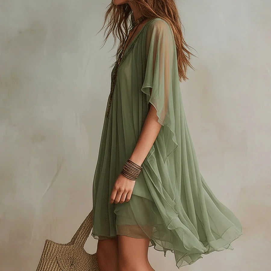 Abito da spiaggia in chiffon con scollo a V