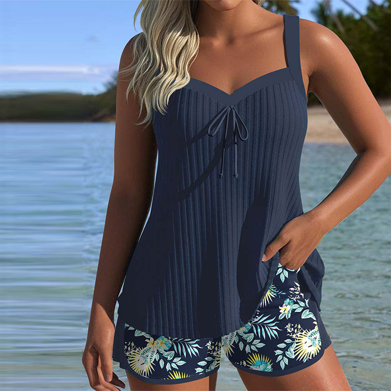 ALBA™ | Due Pezzi Corto Tankini a Righe per la Spiaggia