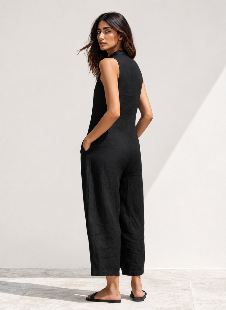 Silvia - Salopette Minimalista senza Maniche in Misto Lino
