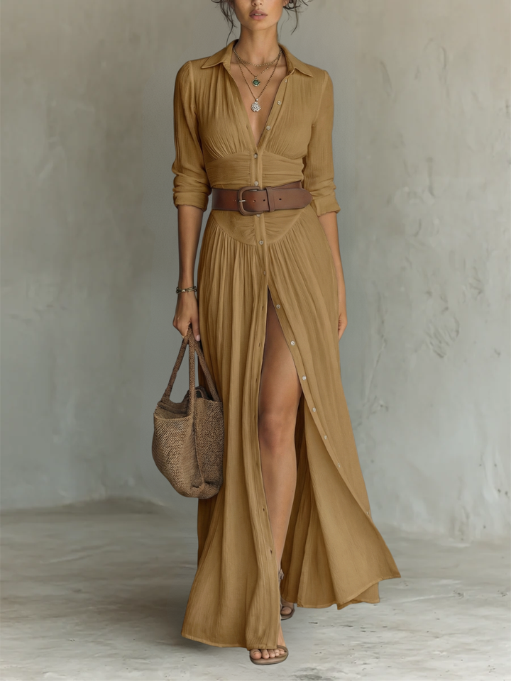 Pamela - Abito Maxi Lungo con Collo a V e Maniche Lunghe per Donne