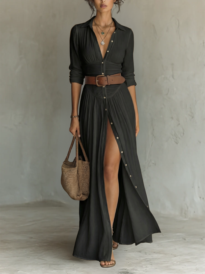 Pamela - Abito Maxi Lungo con Collo a V e Maniche Lunghe per Donne