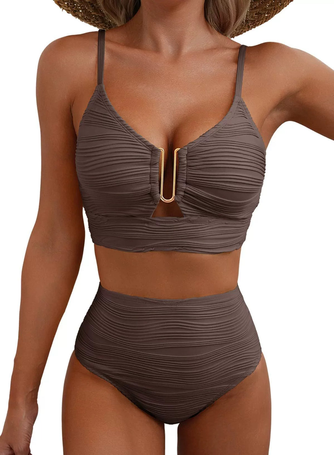 SIRENA | Set di Bikini a Vita Alta con U-Link Dorato