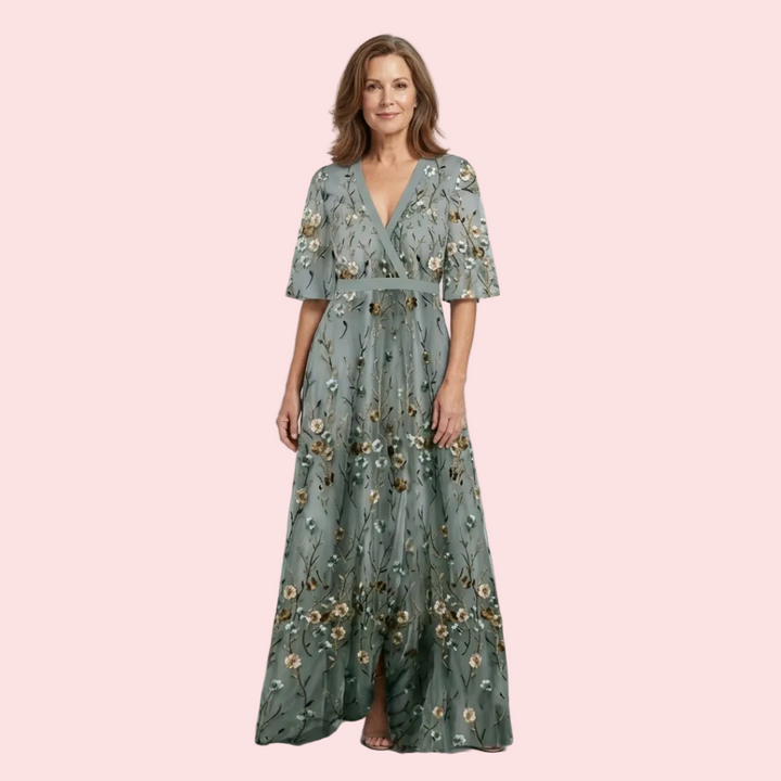 Melodi – Vestito lungo a fiori con scollatura a V