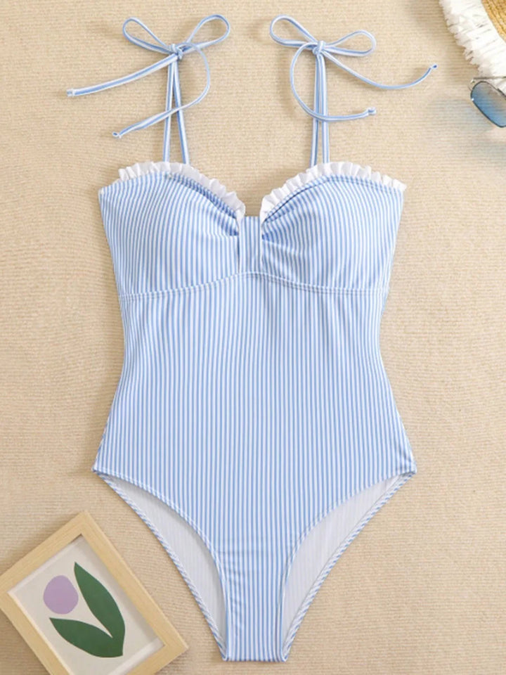 NAIA™ | Costume Modellante a Righe con Scollo Arricciato