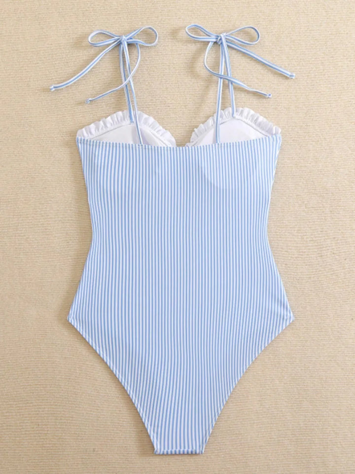 NAIA™ | Costume Modellante a Righe con Scollo Arricciato