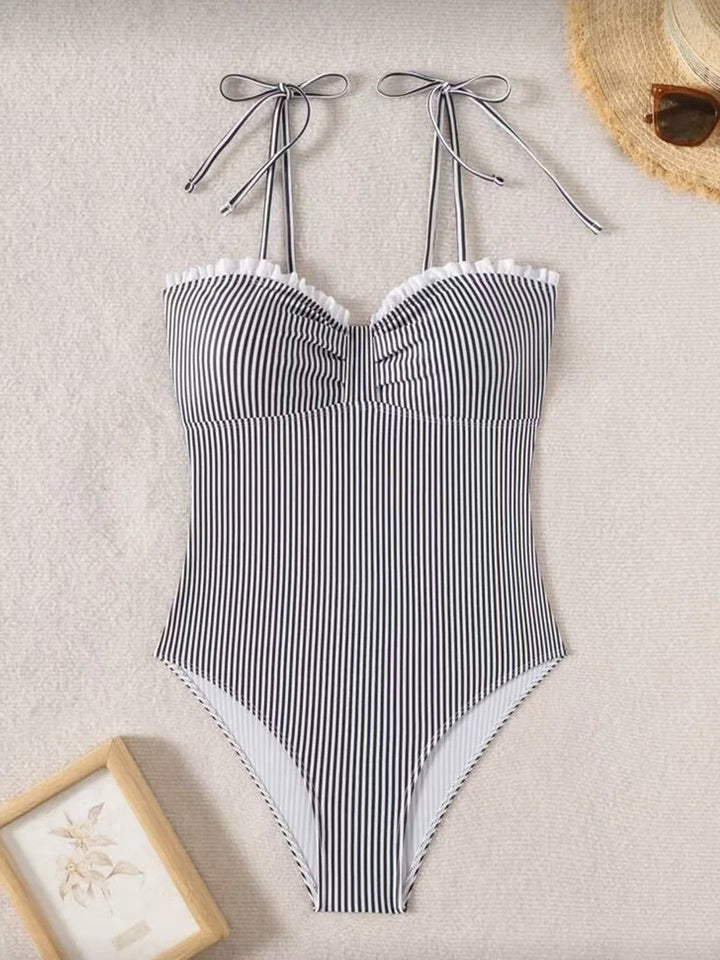 NAIA™ | Costume Modellante a Righe con Scollo Arricciato