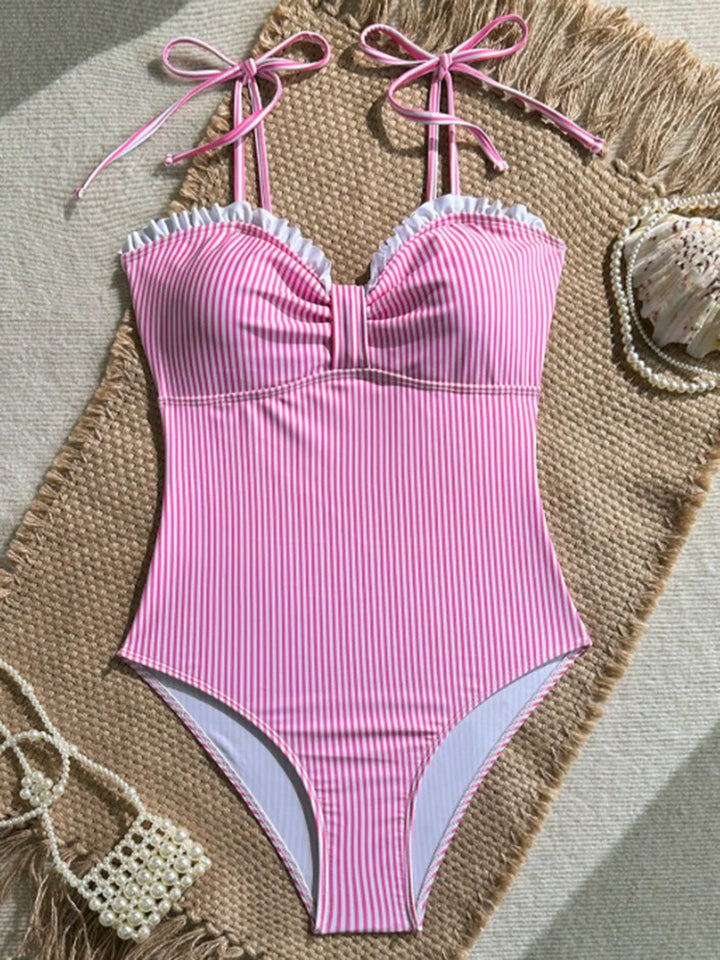 NAIA™ | Costume Modellante a Righe con Scollo Arricciato