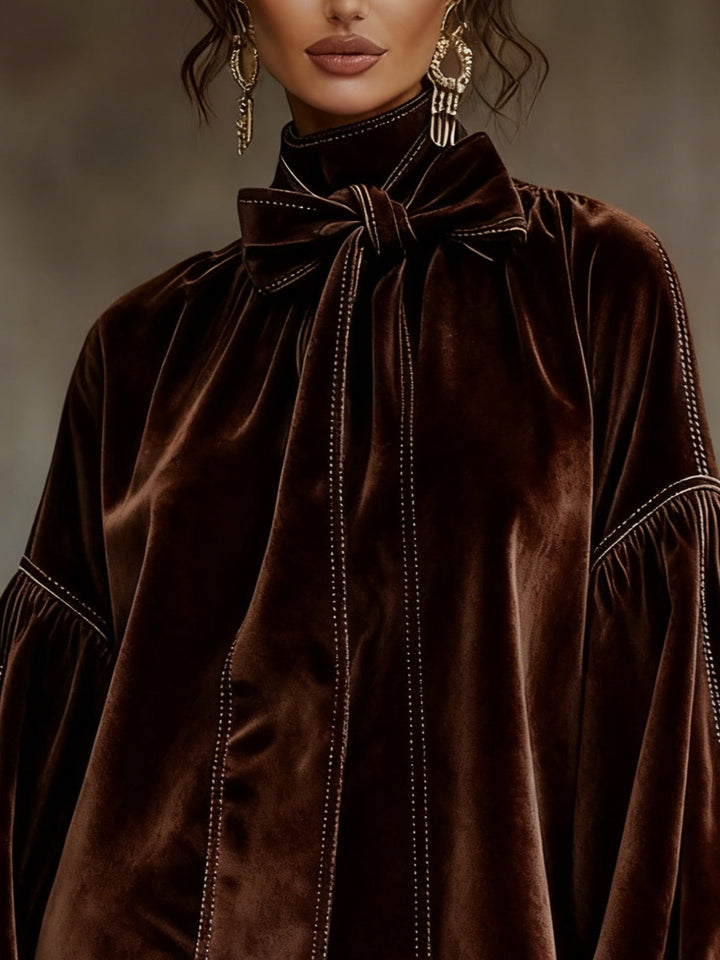 Lunori™ | Valentina – Abito Mini in Velluto con Fiocco