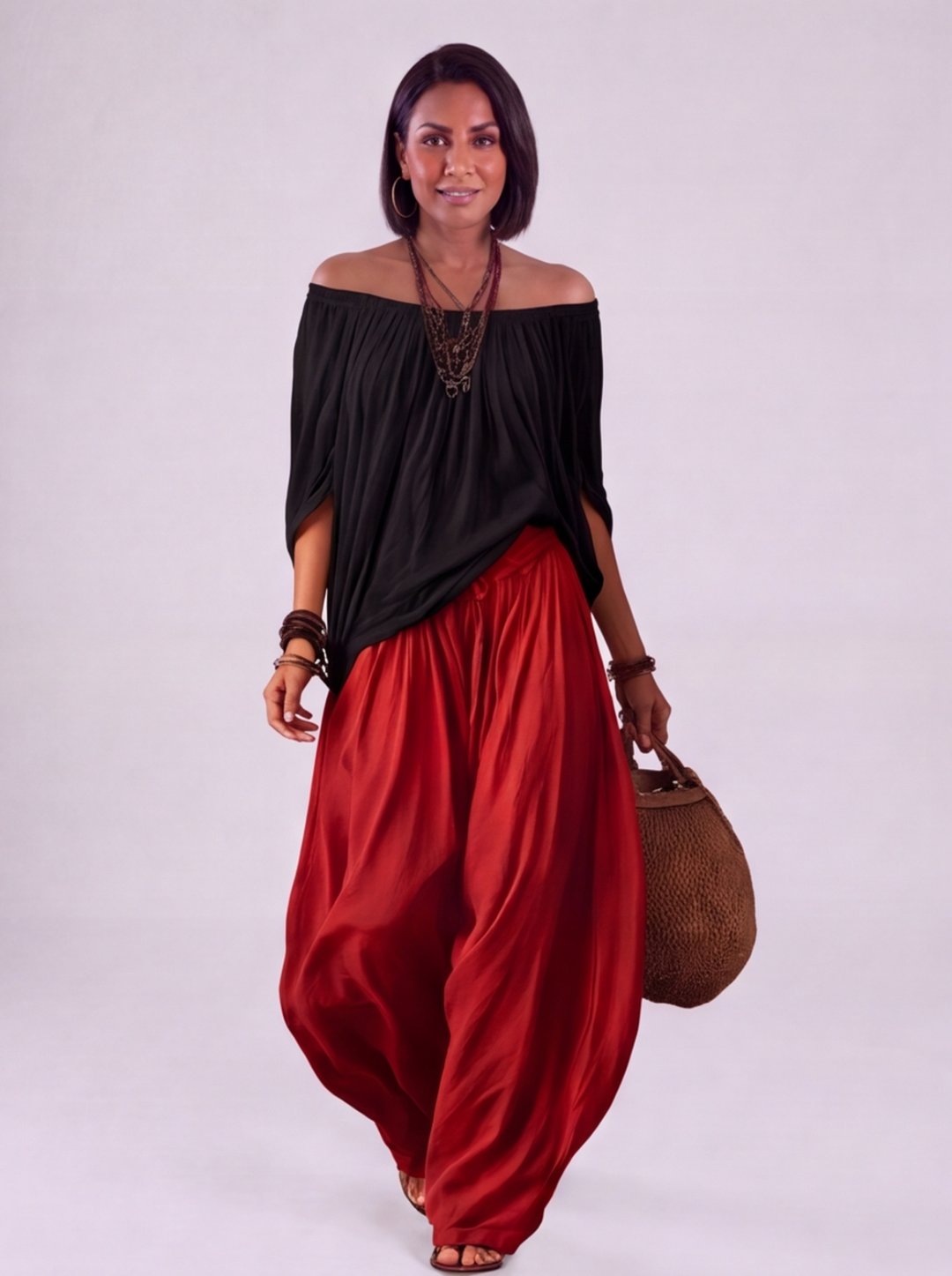 Luna - Completo con spalle scoperte e pantaloni Grigio-Bianco