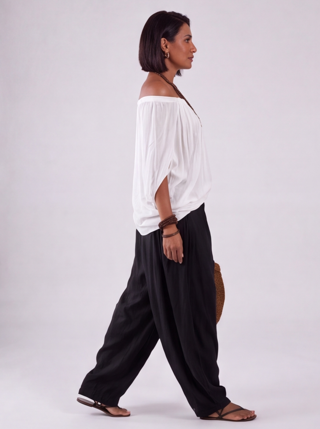 Luna - Completo con spalle scoperte e pantaloni Grigio-Bianco