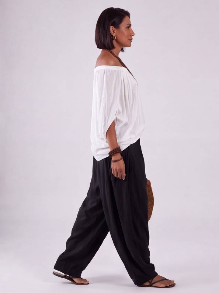 Luna - Completo con spalle scoperte e pantaloni Grigio-Bianco