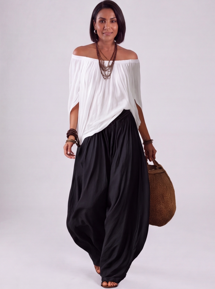 Luna - Completo con spalle scoperte e pantaloni Grigio-Bianco