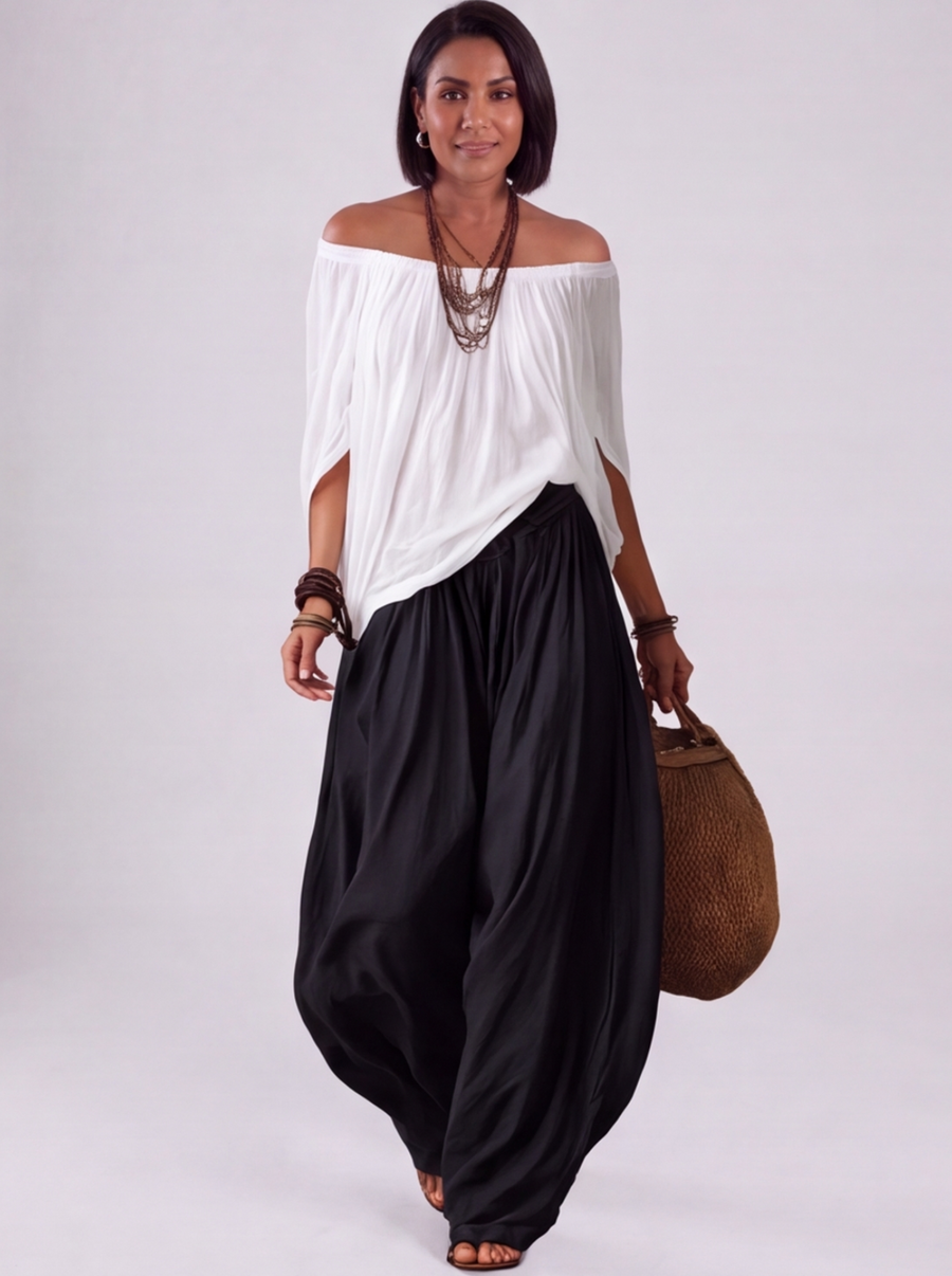 Luna - Completo con spalle scoperte e pantaloni Bianco-Nero
