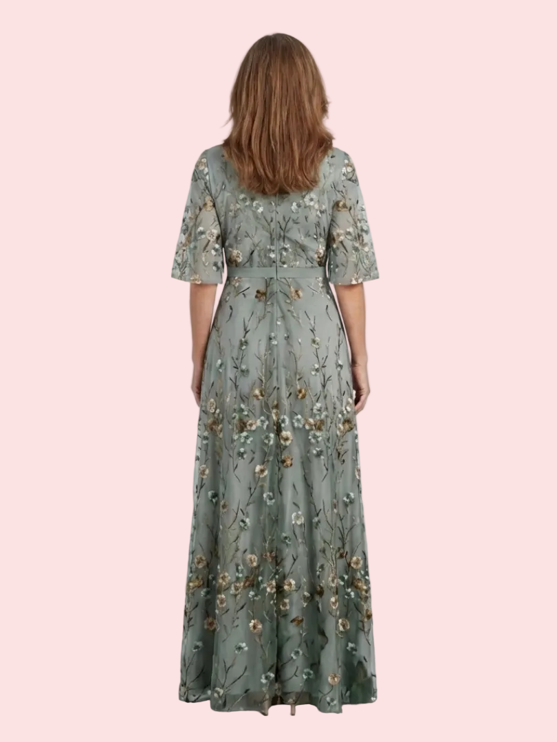 Melodi – Vestito lungo a fiori con scollatura a V