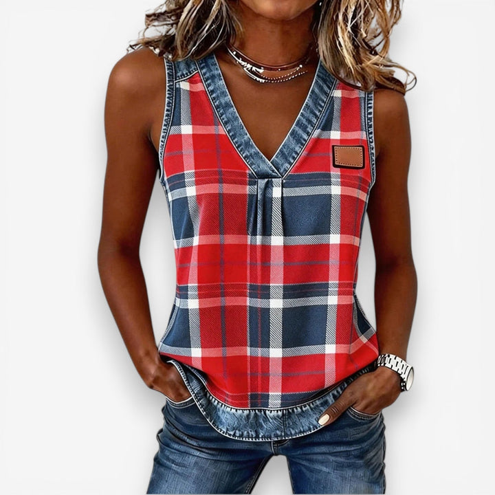 Nikki™ Top scozzese smanicato